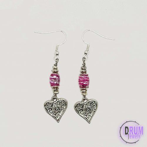 Pink Steel Hearts Earrings